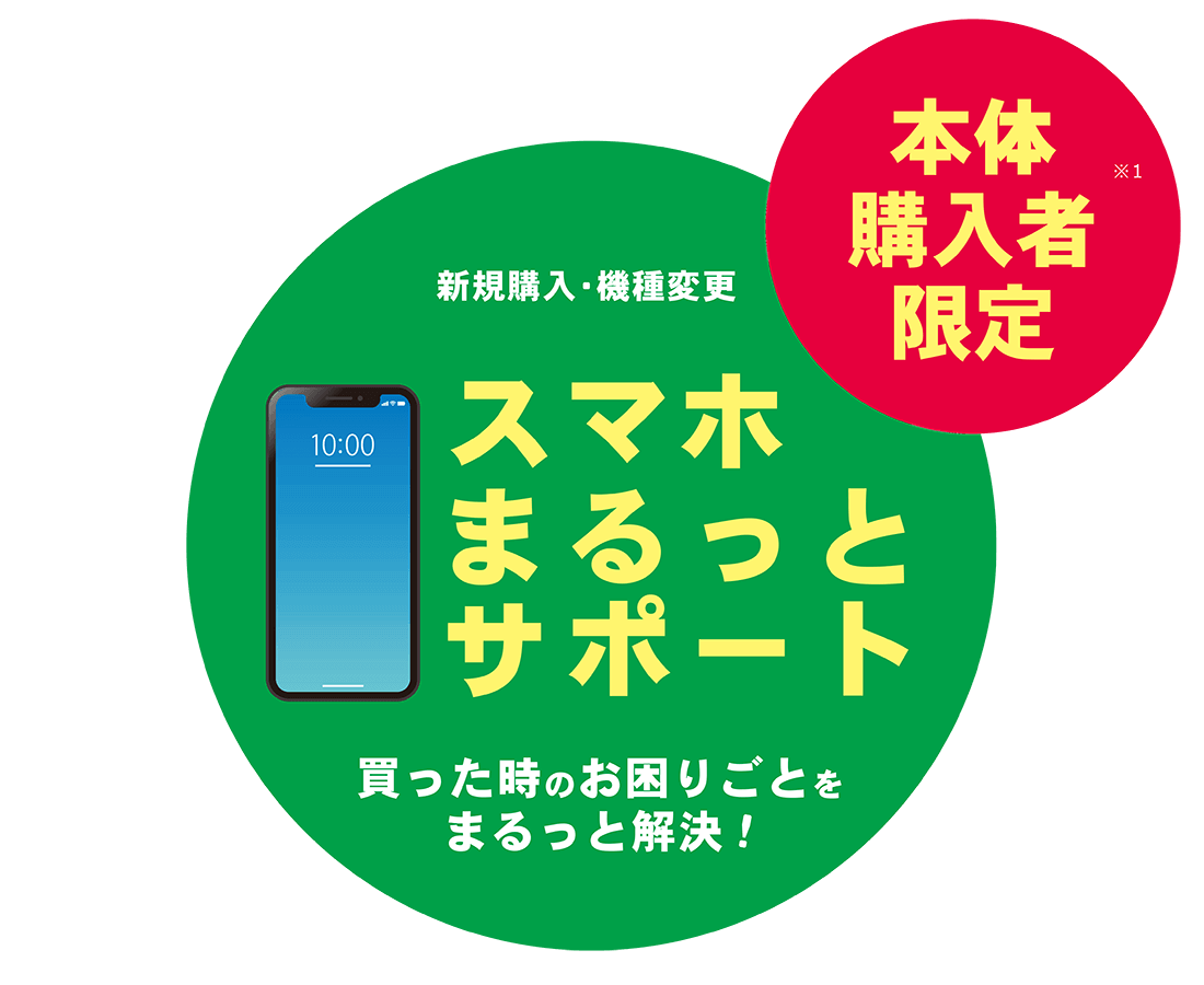 本体購入者限定 新規購入・機種変更 スマホまるっとサポート 買った時のお困りごとをまるっと解決!